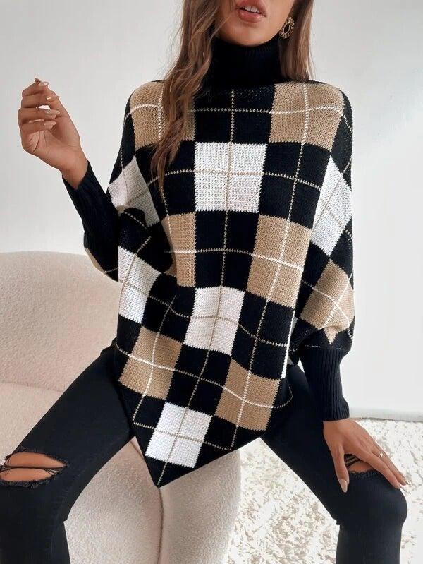 Charine - Elegante trui met geometrische print en hoge halslijn