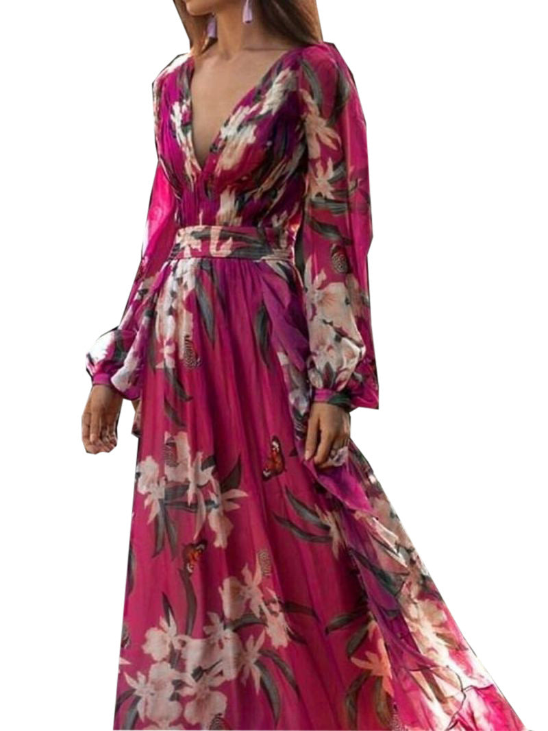 Chiffon Jurk - V-Hals & Lange Rok