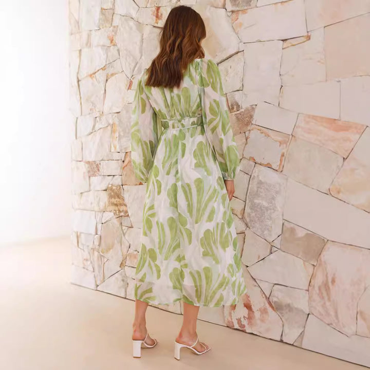 Chiffon Jurk – V-hals & Flexibele Pasvorm met Asymmetrische Rok