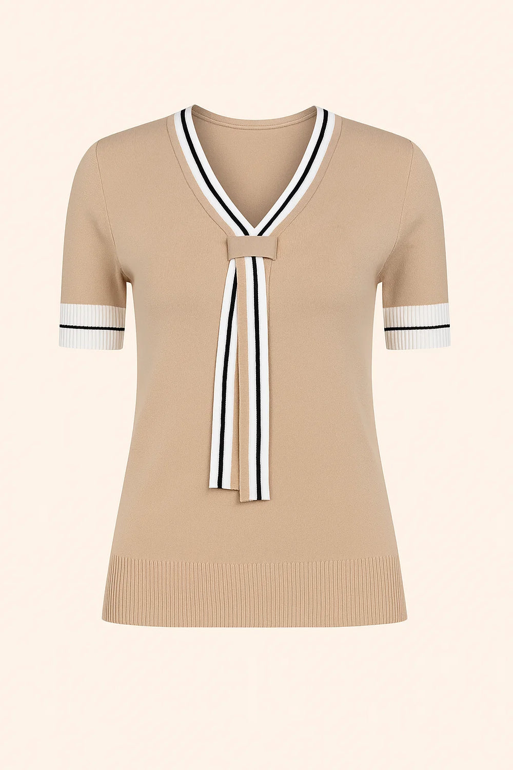Chique V-hals Pullover Top - Color Block Design & Flexibele pasvorm
