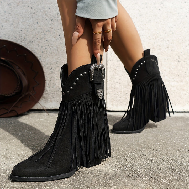Cowboylaarzen – Stofmix Bovenlaag & Slip On Met Blokhak
