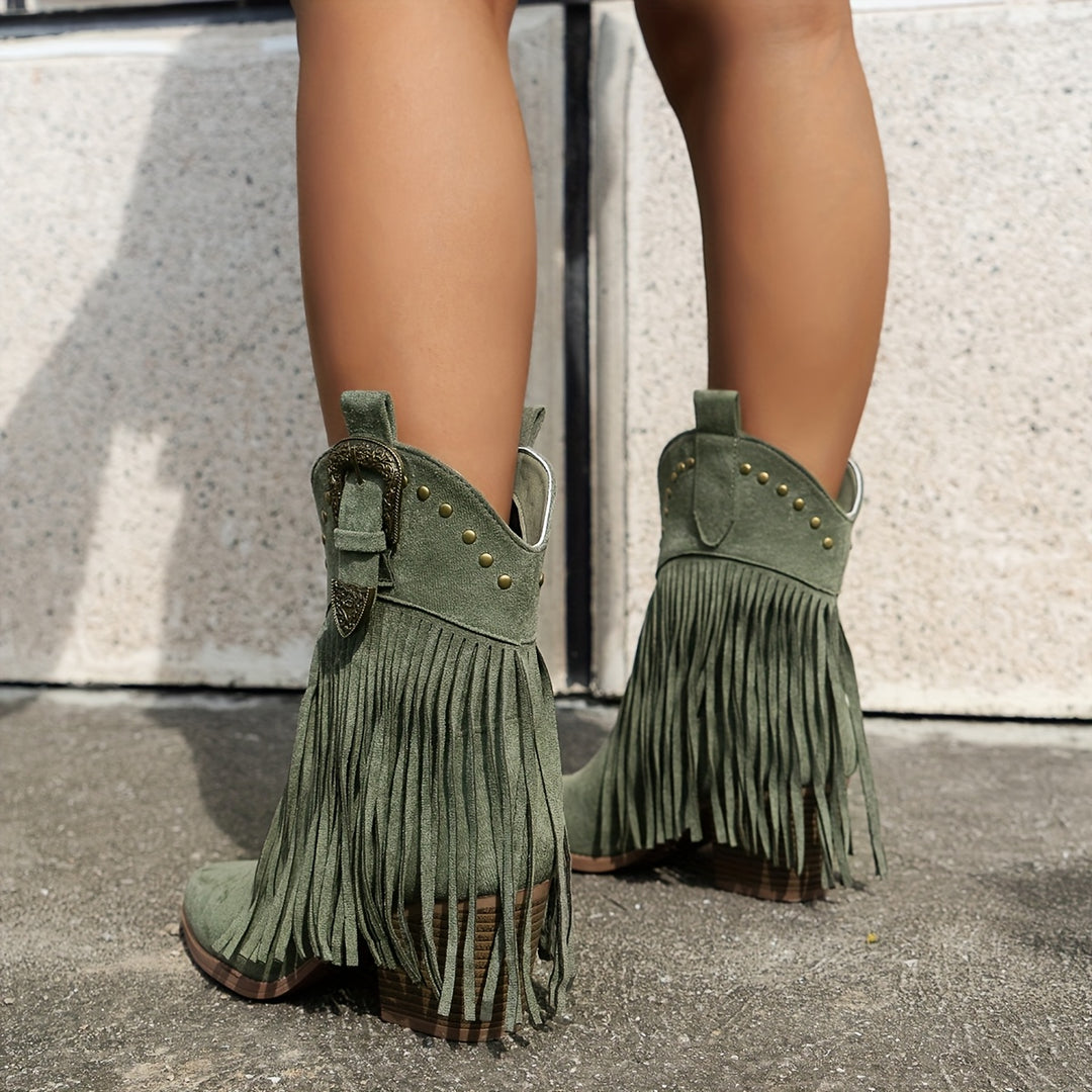 Cowboylaarzen – Stofmix Bovenlaag & Slip On Met Blokhak