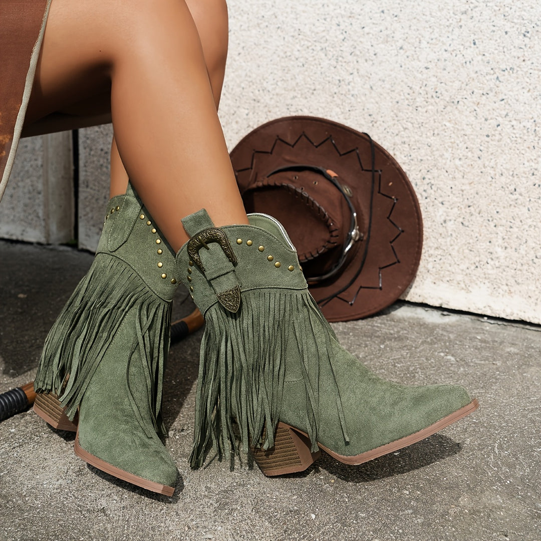 Cowboylaarzen – Stofmix Bovenlaag & Slip On Met Blokhak