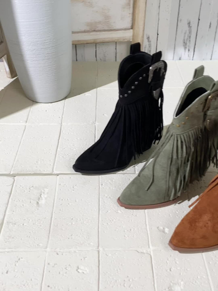 Cowboylaarzen – Stofmix Bovenlaag & Slip On Met Blokhak