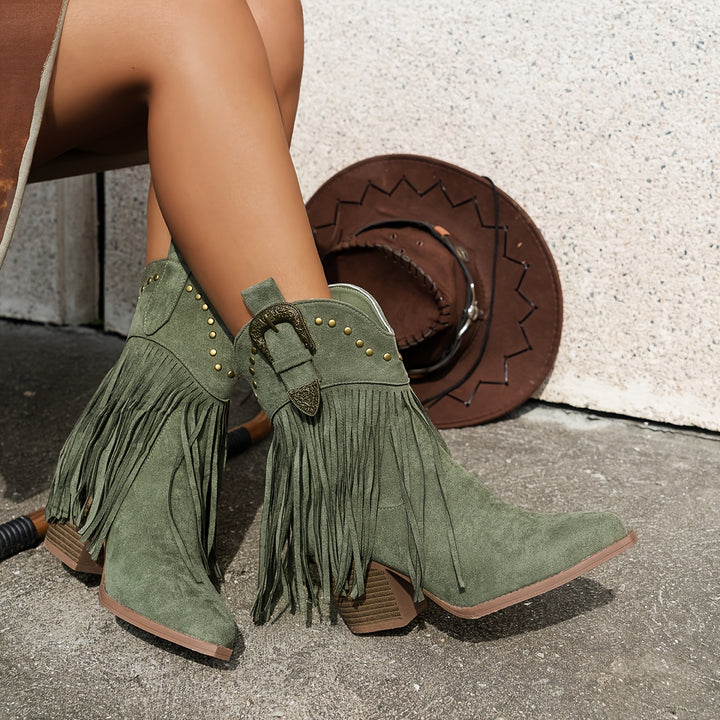 Cowboylaarzen – Stofmix Bovenlaag & Slip On Met Blokhak