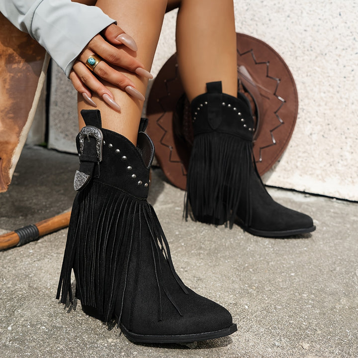 Cowboylaarzen – Stofmix Bovenlaag & Slip On Met Blokhak