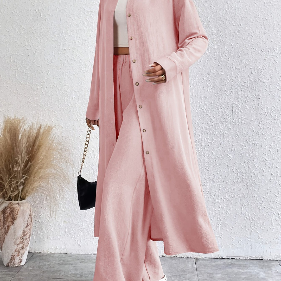 Dames Set – Knoopsluiting Shirt & Comfortabele Broek