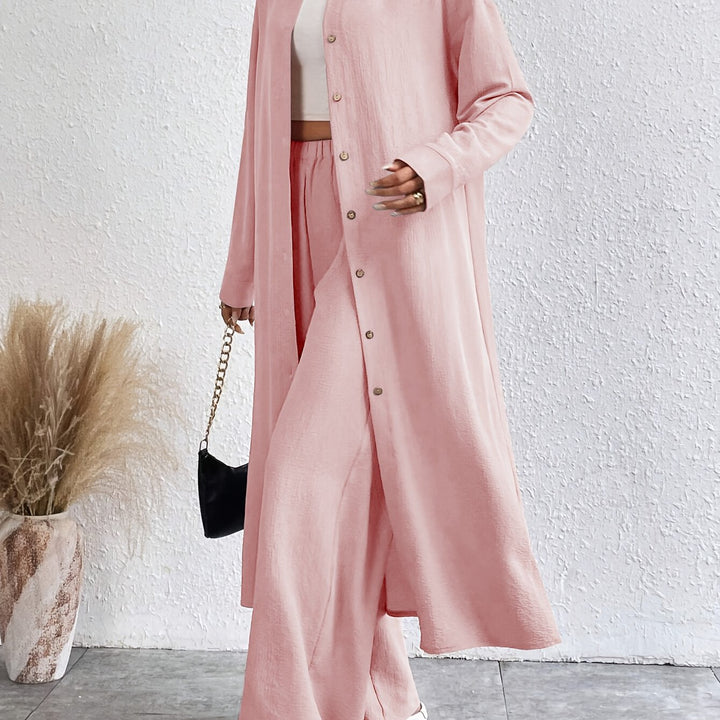Dames Set – Knoopsluiting Shirt & Comfortabele Broek