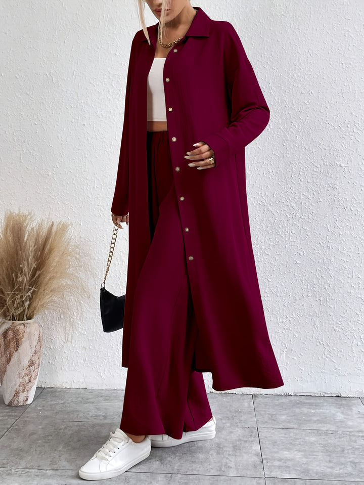 Dames Set – Knoopsluiting Shirt & Comfortabele Broek
