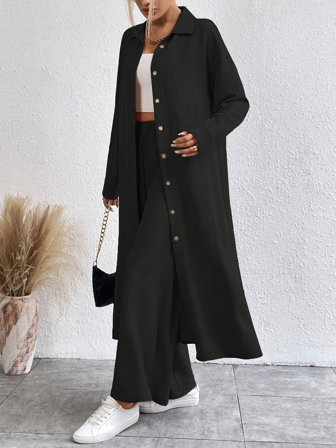 Dames Set – Knoopsluiting Shirt & Comfortabele Broek