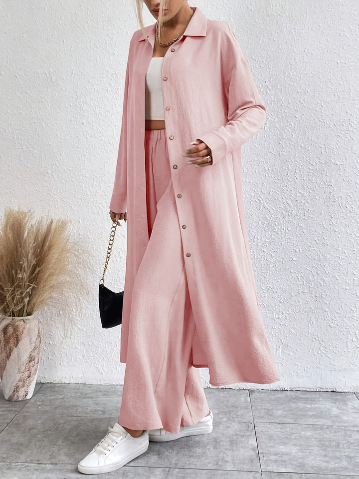 Dames Set – Knoopsluiting Shirt & Comfortabele Broek