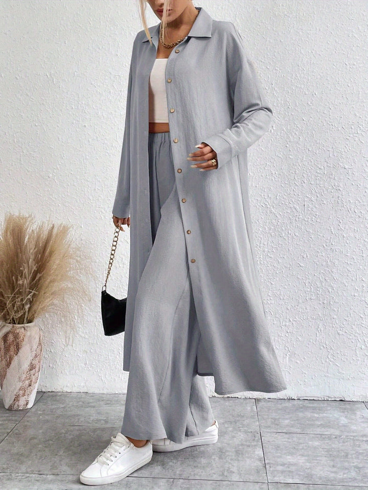 Dames Set – Knoopsluiting Shirt & Comfortabele Broek