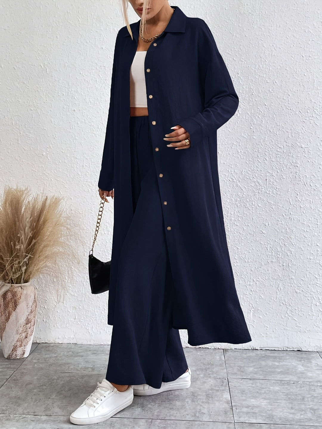 Dames Set – Knoopsluiting Shirt & Comfortabele Broek