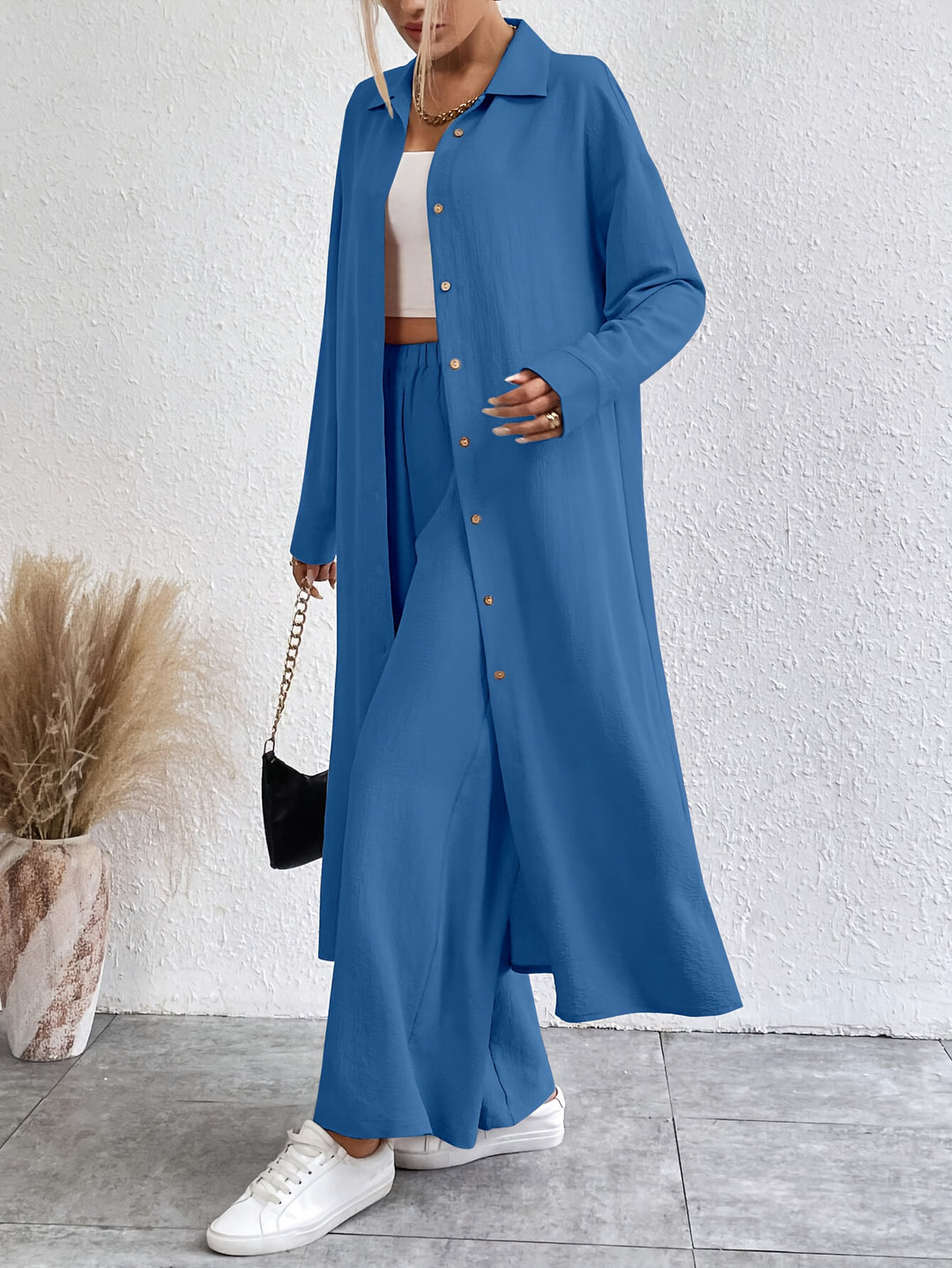 Dames Set – Knoopsluiting Shirt & Comfortabele Broek
