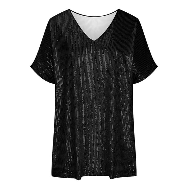 Demetria - Pailletten V-Hals T-shirt