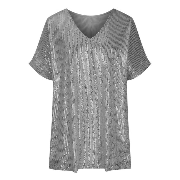 Demetria - Pailletten V-Hals T-shirt