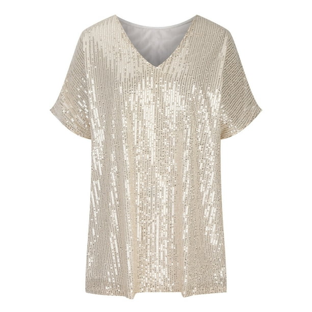 Demetria - Pailletten V-Hals T-shirt