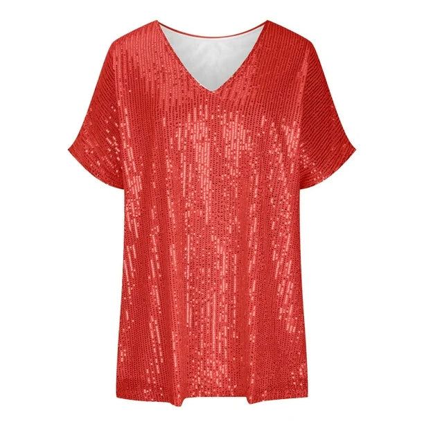 Demetria - Pailletten V-Hals T-shirt