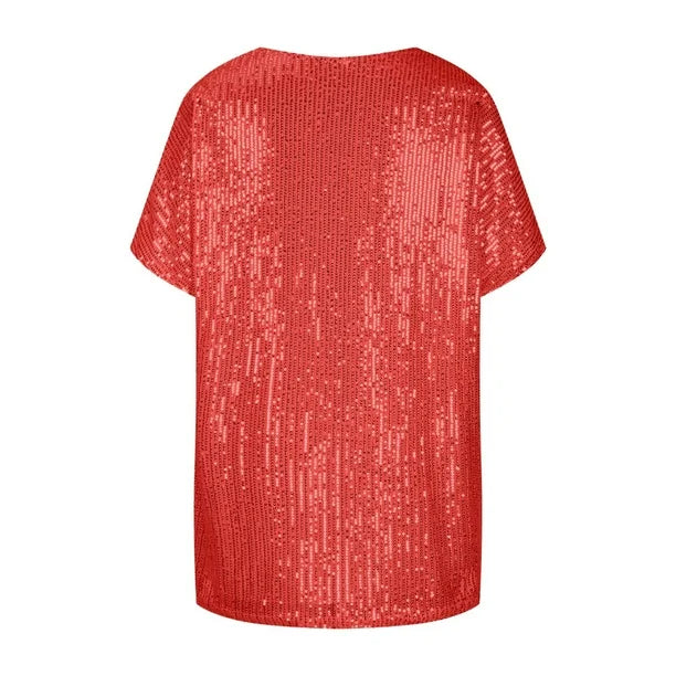 Demetria - Pailletten V-Hals T-shirt