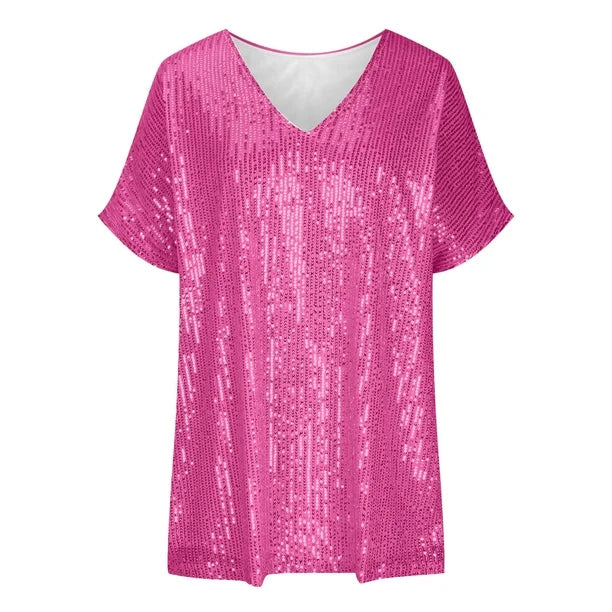 Demetria - Pailletten V-Hals T-shirt