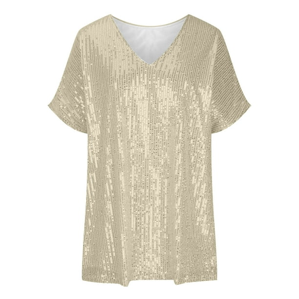 Demetria - Pailletten V-Hals T-shirt