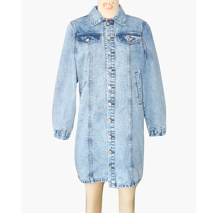 Denim Jas – Polo Kraag & Enkele Knoopsluiting