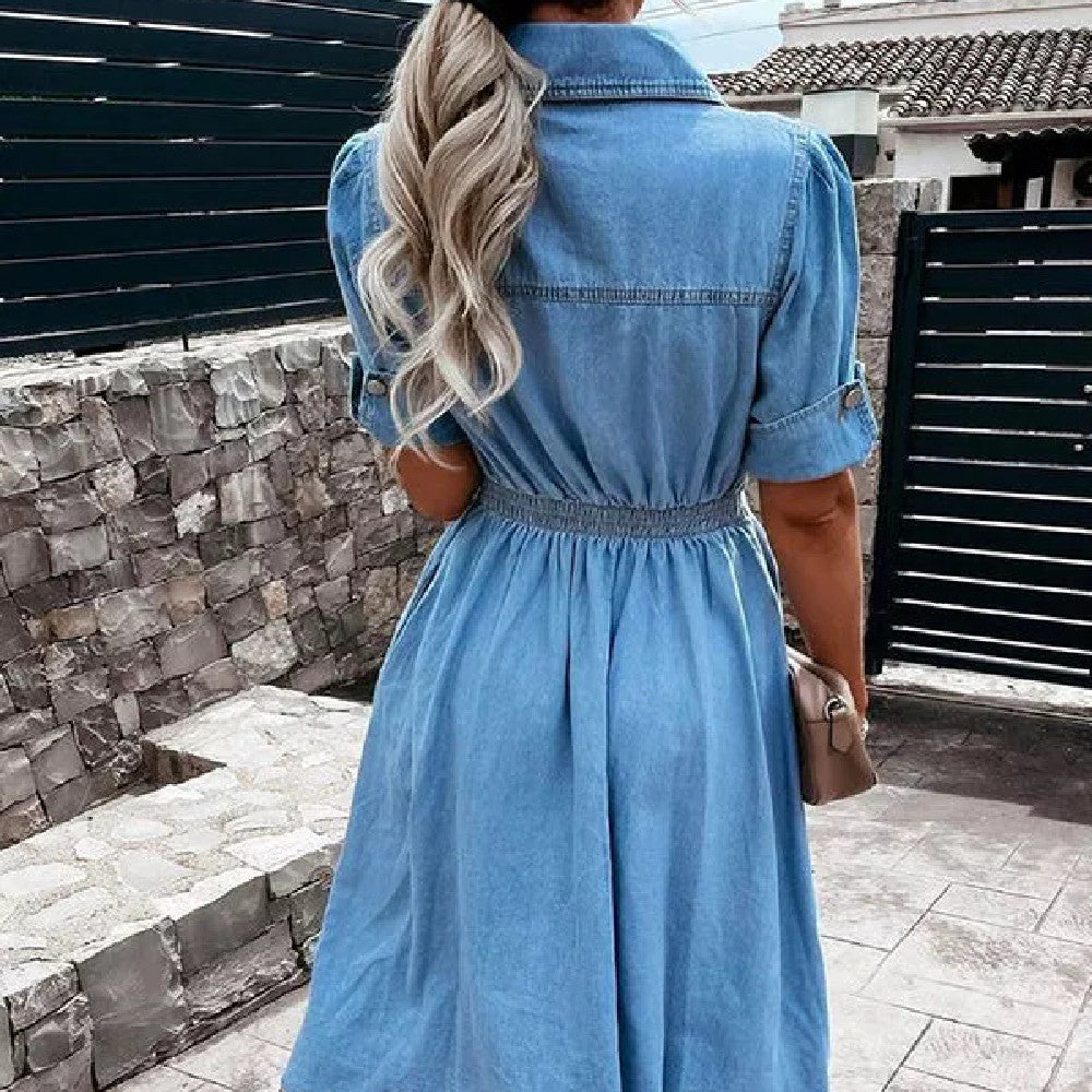 Denim Jurk – Knoopsluiting & A-Lijn Pasvorm