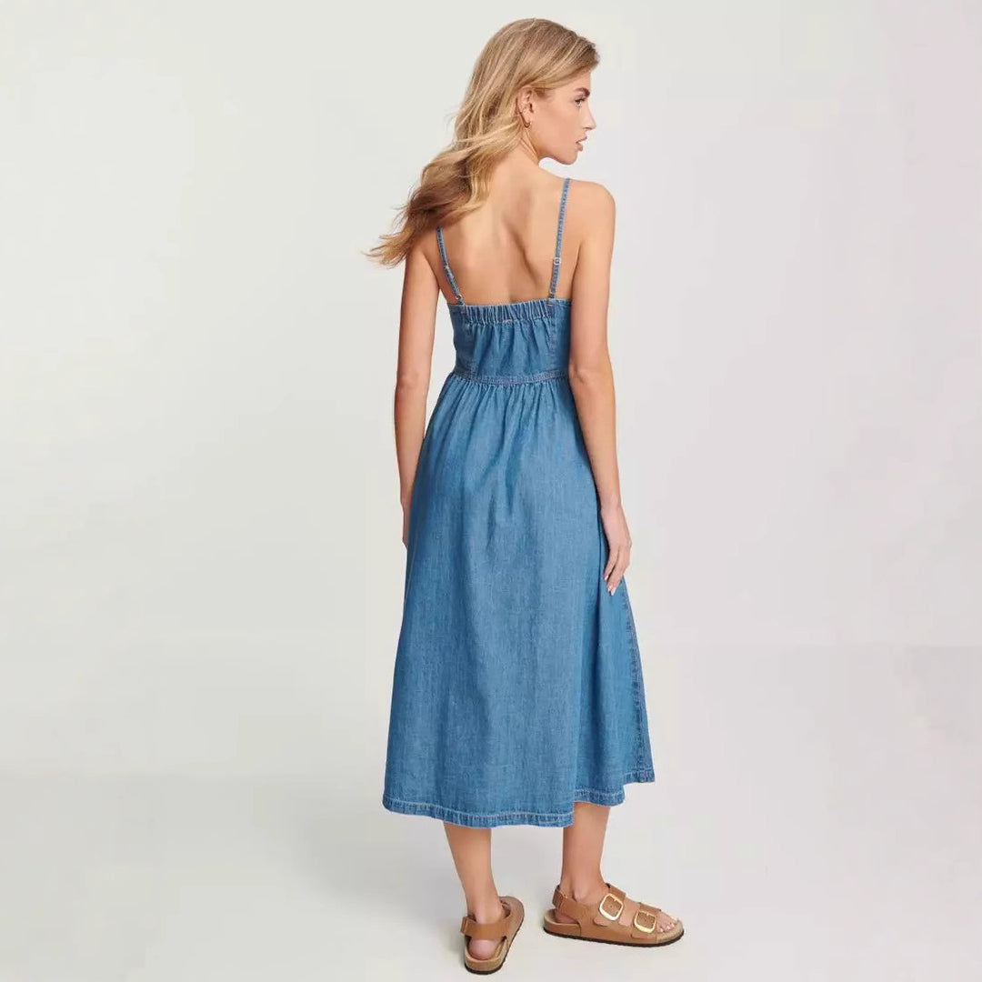 Denim Jurk – Knoopsluiting & Ruime Snit