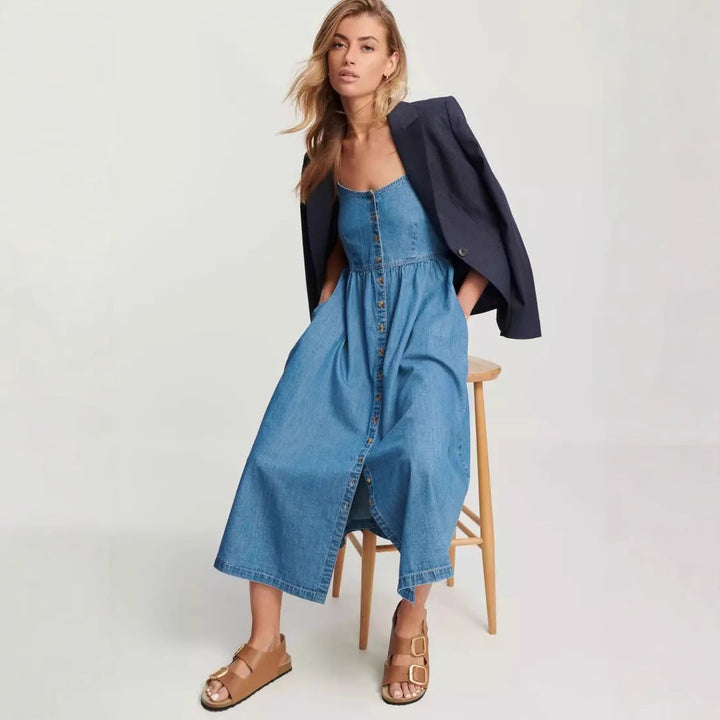 Denim Jurk – Knoopsluiting & Ruime Snit