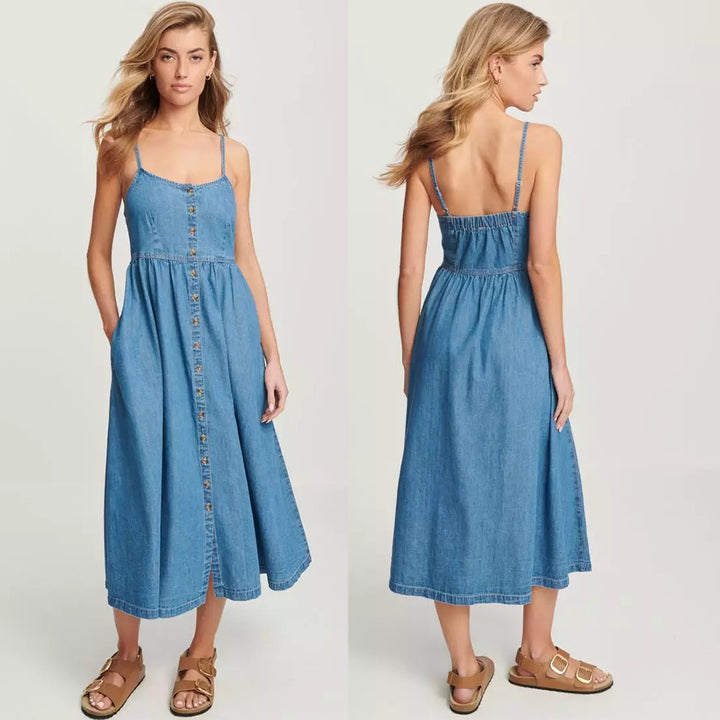 Denim Jurk – Knoopsluiting & Ruime Snit
