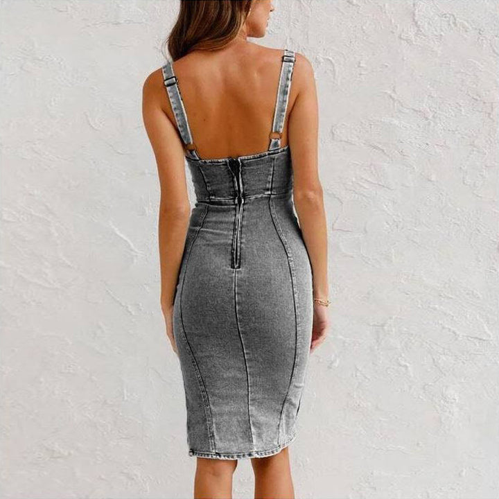 Denim Jurk - U-hals & Zijslit voor Bewegingsvrijheid