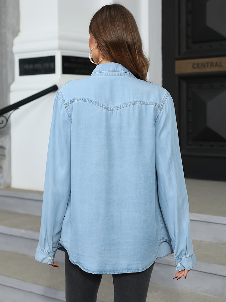 Denim Overhemd – Losse Pasvorm & Effen Kleur