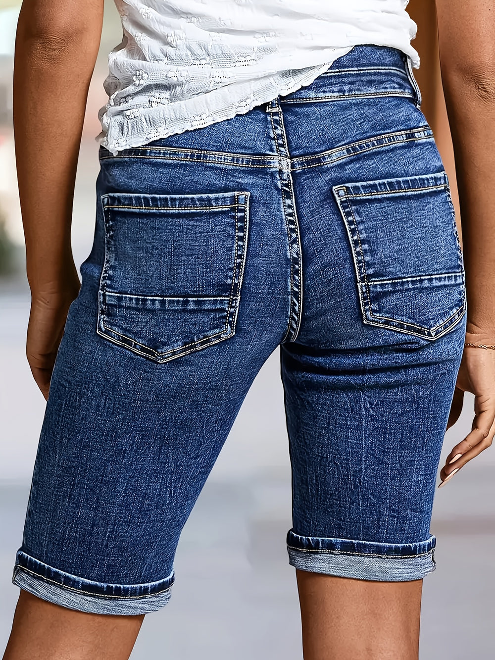 Denim Shorts – Geometrisch Patroon & Flexibele Vorm