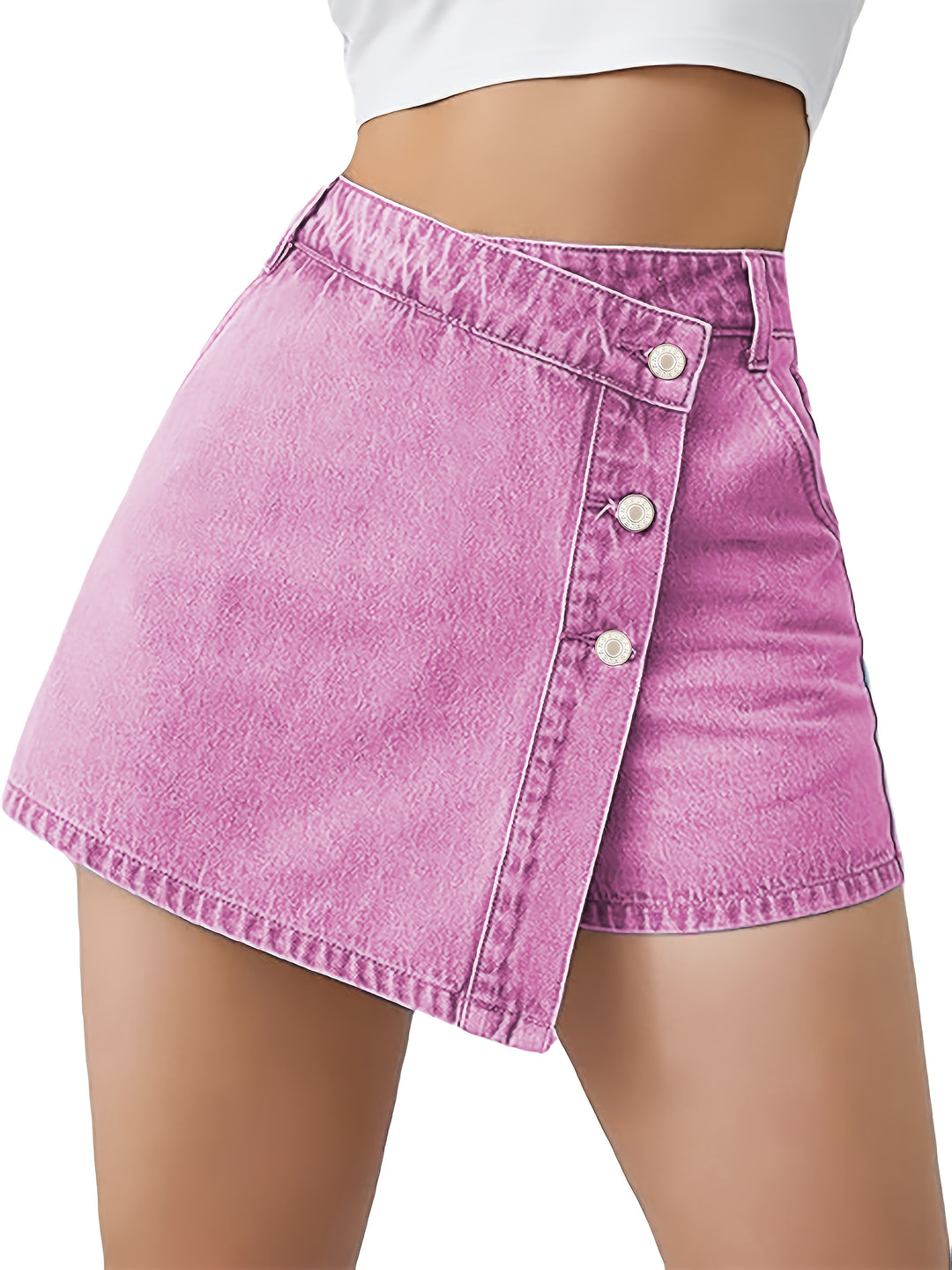 Denim Shorts Rok – Hoge Taille & Asymmetrische Knoopsluiting