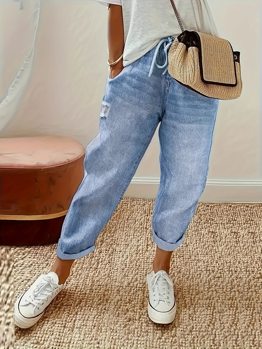 Denim Skinny Jeans – Trekkoord Taille & Flexibele Pasvorm