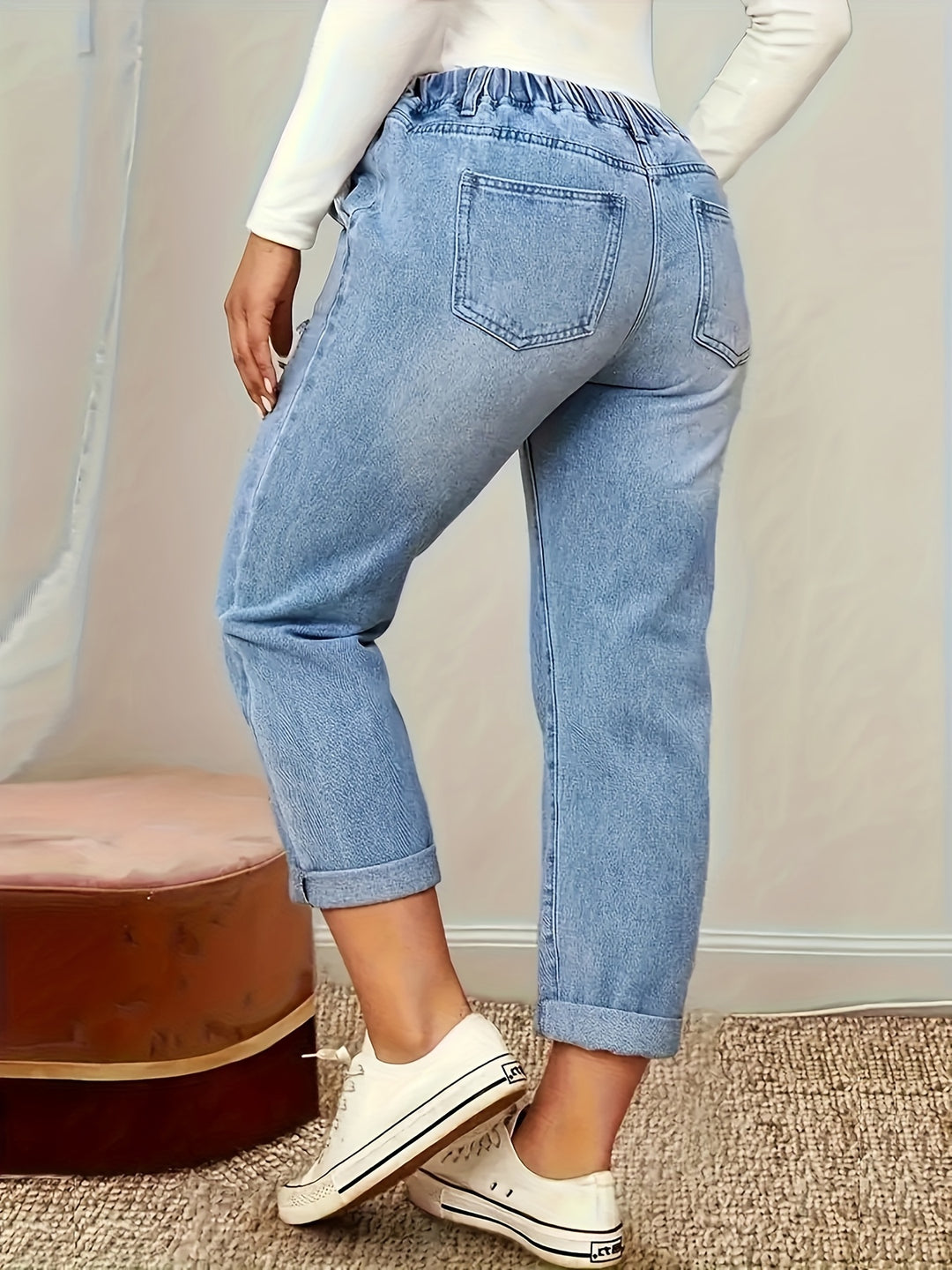 Denim Skinny Jeans – Trekkoord Taille & Flexibele Pasvorm