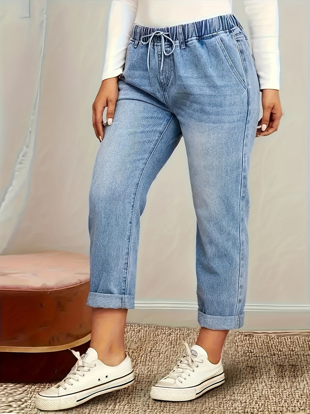 Denim Skinny Jeans – Trekkoord Taille & Flexibele Pasvorm
