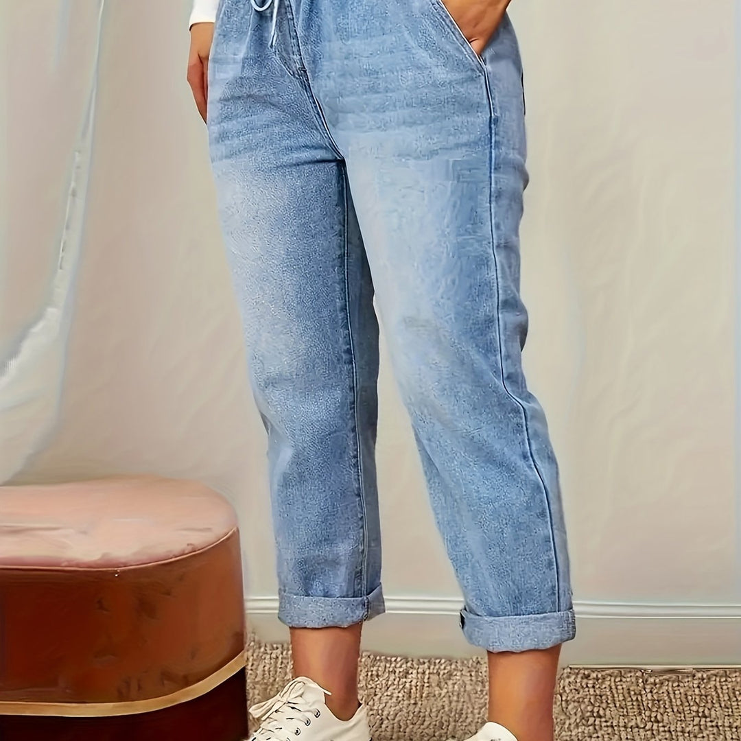 Denim Skinny Jeans – Trekkoord Taille & Flexibele Pasvorm