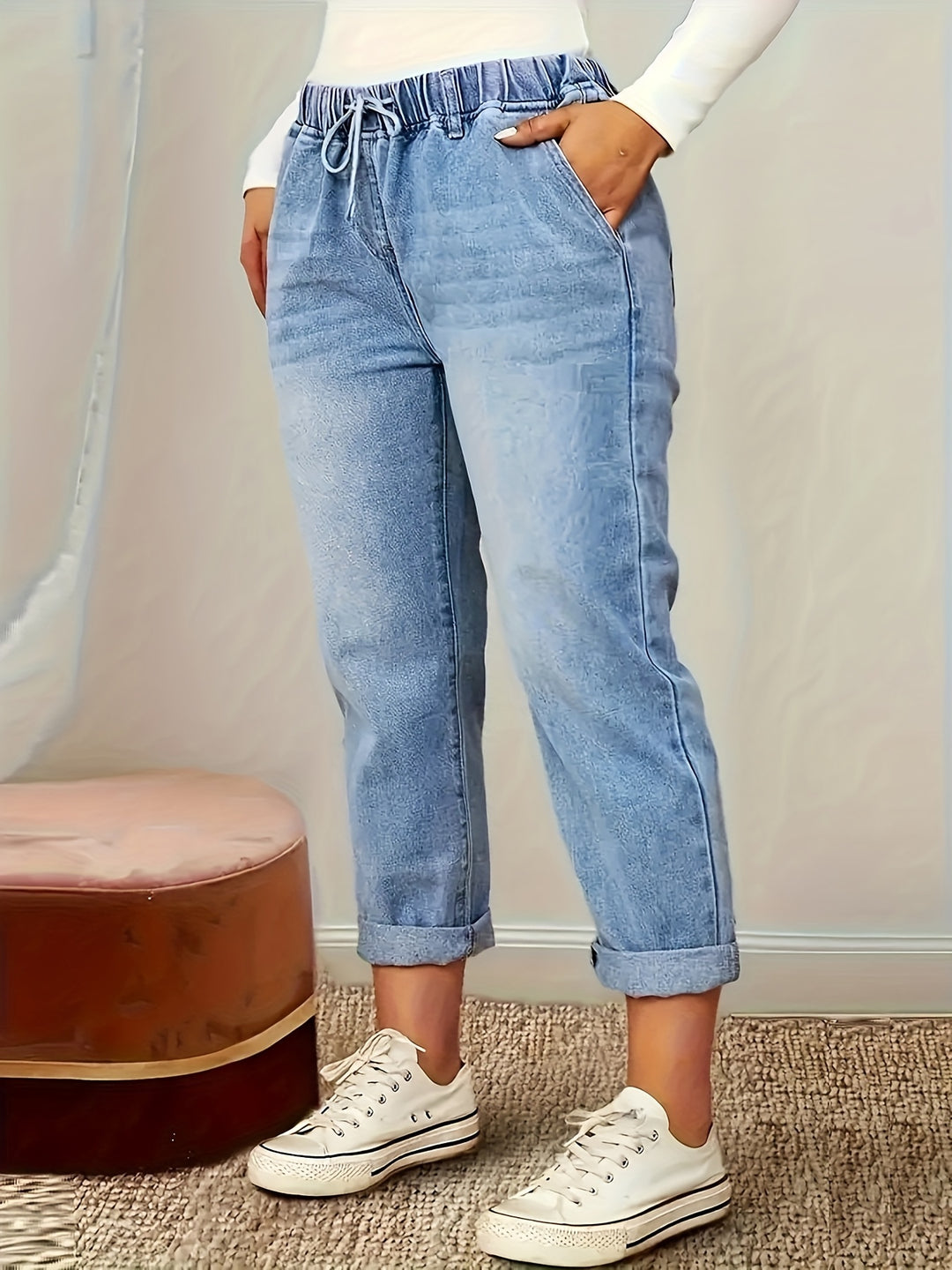 Denim Skinny Jeans – Trekkoord Taille & Flexibele Pasvorm