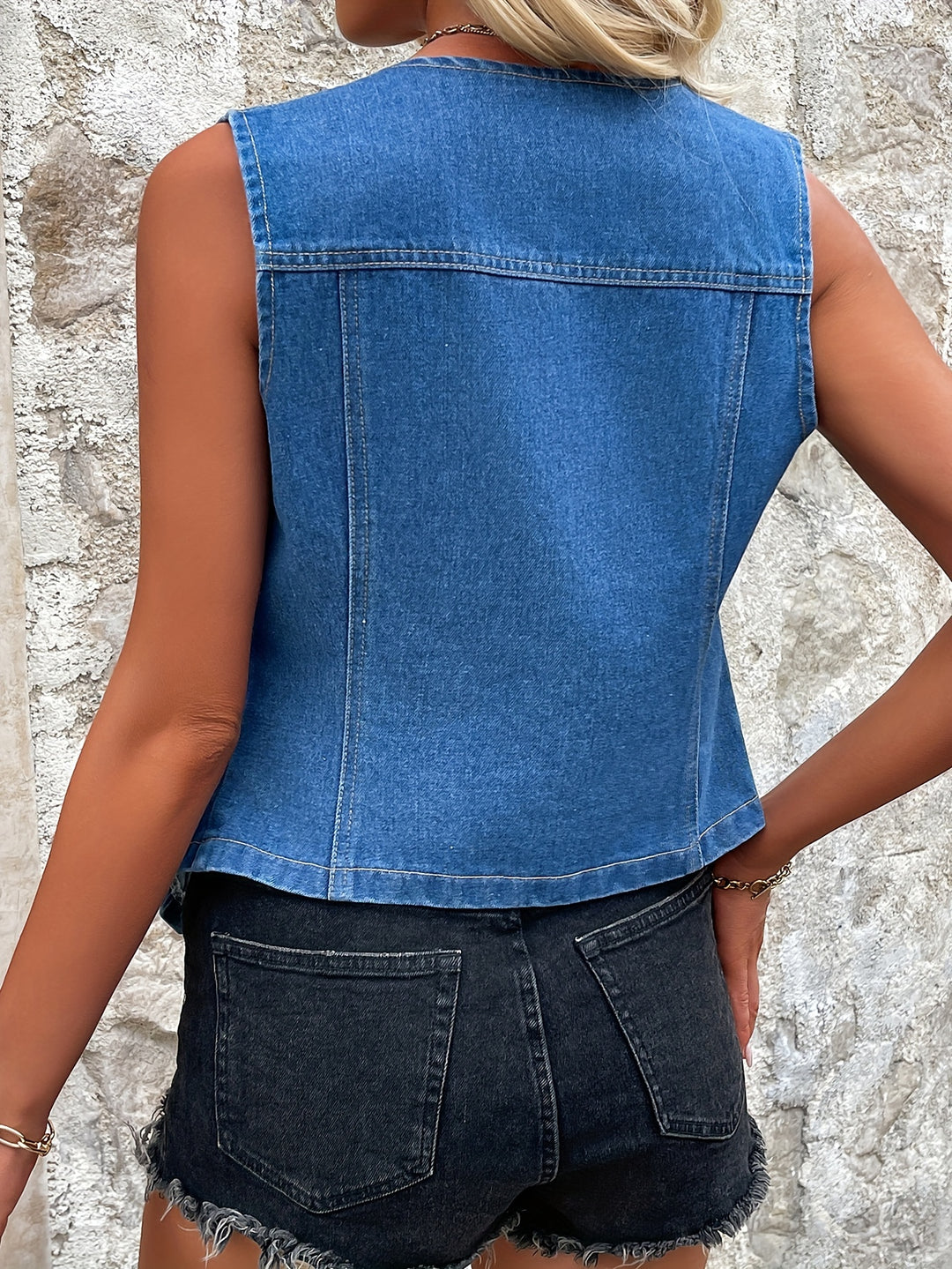 Denim Vest - Mouwloos Ontwerp & Knoopsluiting