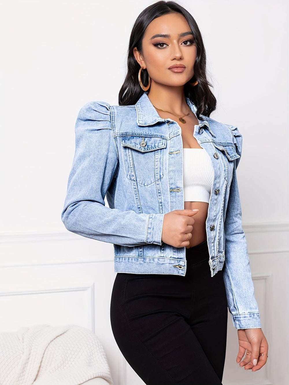 Denim jack - knoopdetail & niet-elastische stof