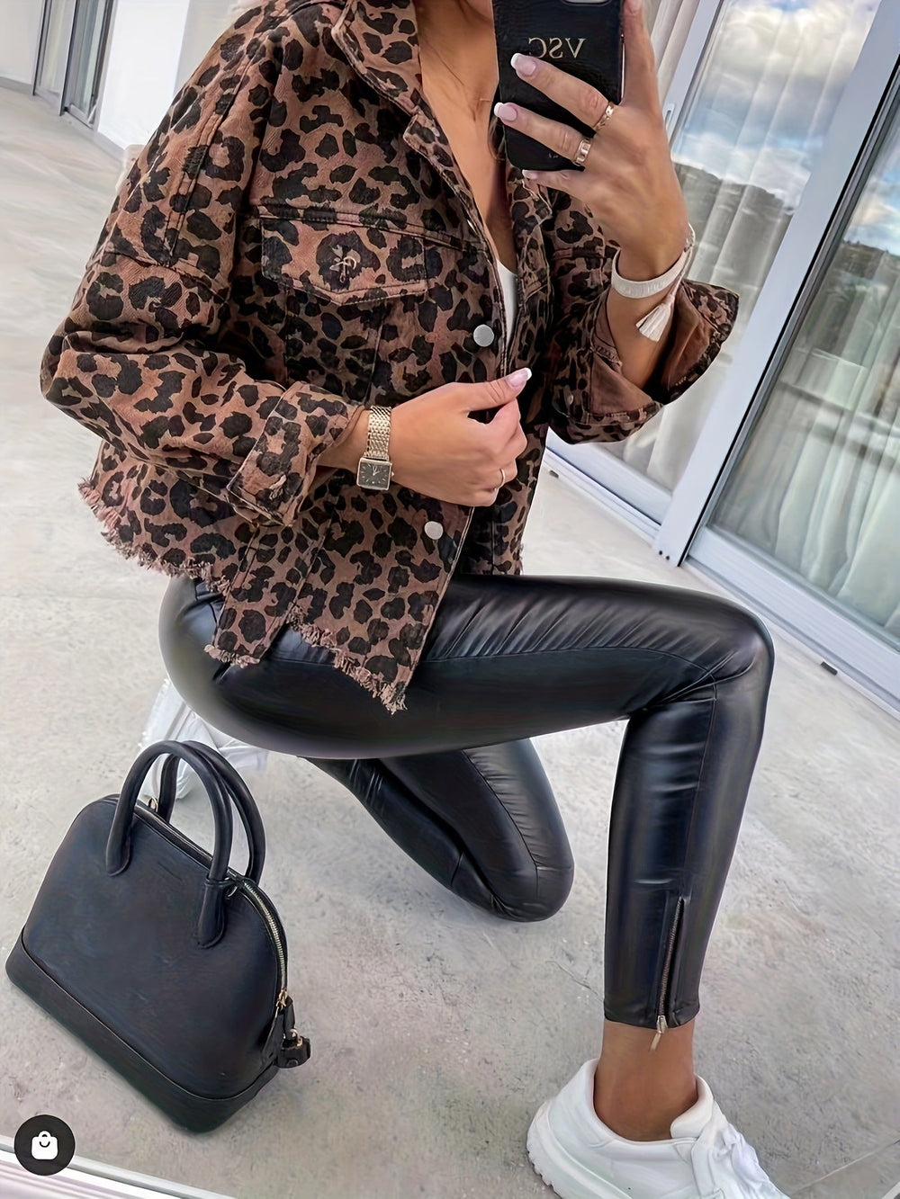 Denim jack - luipaardprint & asymmetrische zoom
