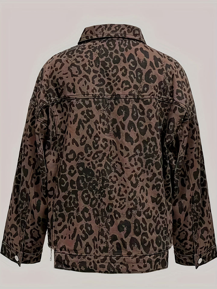 Denim jack - luipaardprint & asymmetrische zoom