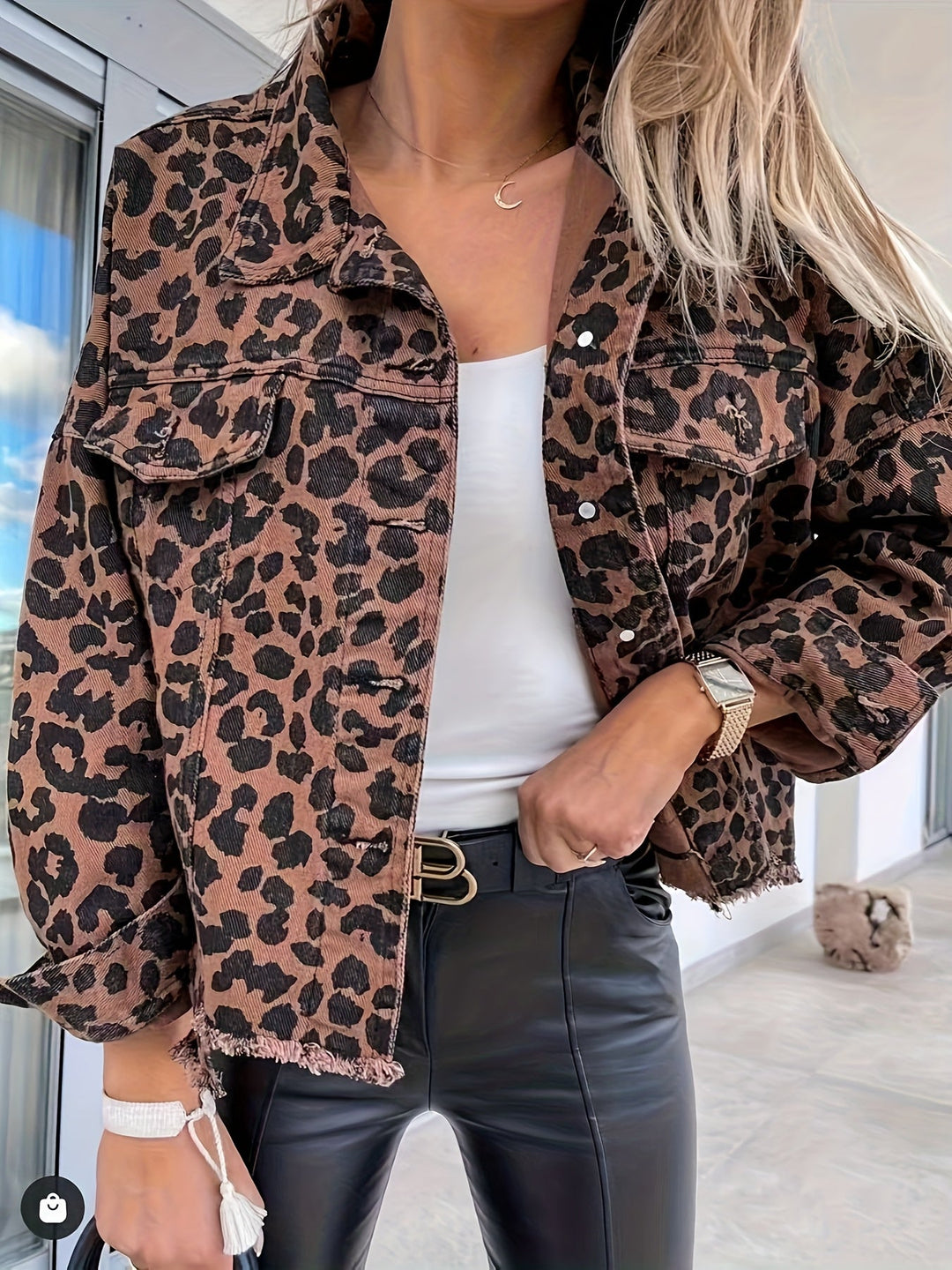 Denim jack - luipaardprint & asymmetrische zoom