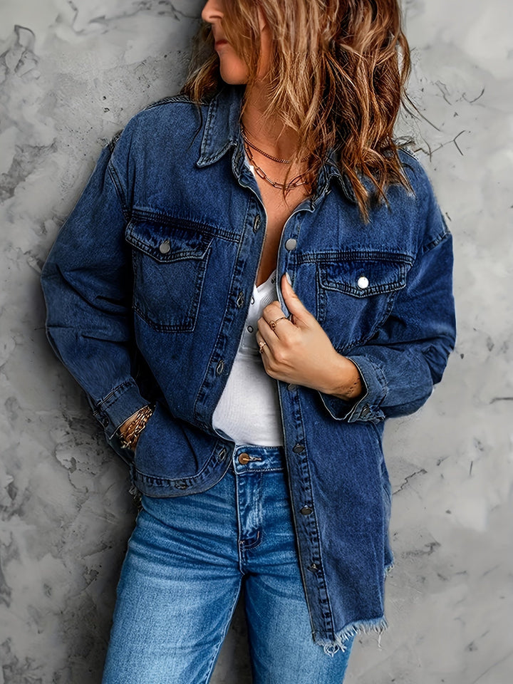 Denim jack met reverskraag en lange mouwen