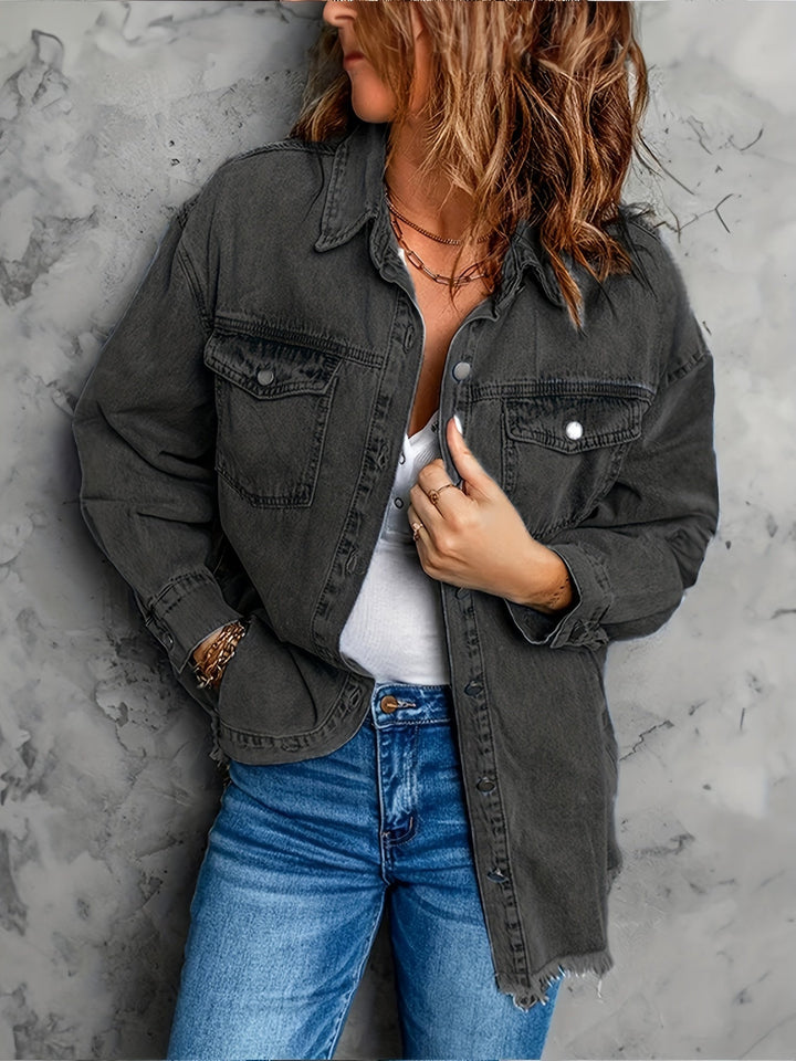 Denim jack met reverskraag en lange mouwen