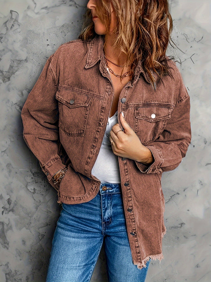 Denim jack met reverskraag en lange mouwen