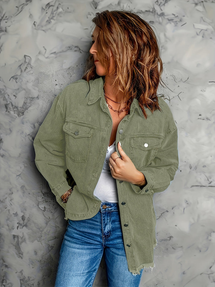 Denim jack met reverskraag en lange mouwen