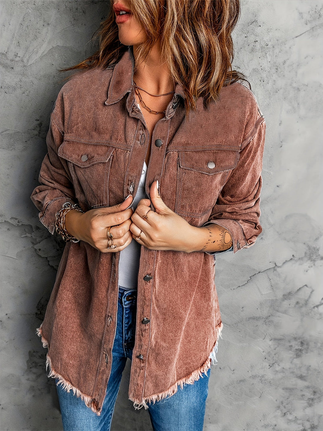 Denim jack met reverskraag en lange mouwen