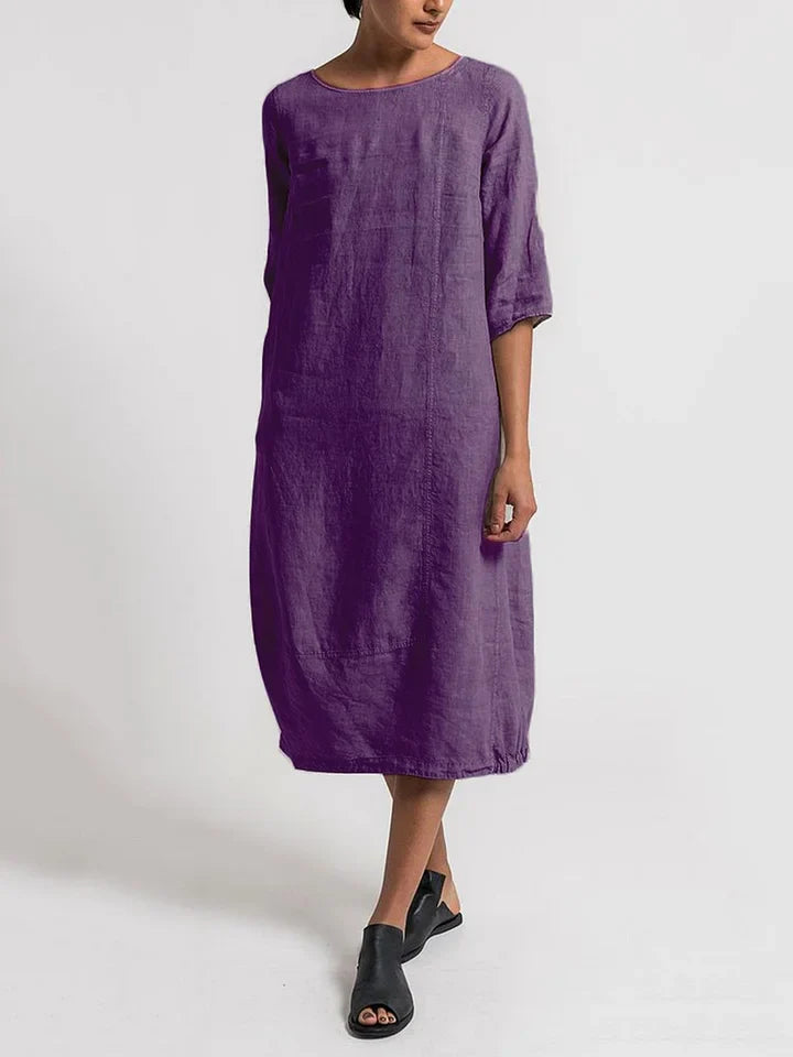 Dinny - 3/4 Mouwen Ronde Hals Effen Casual Jurk